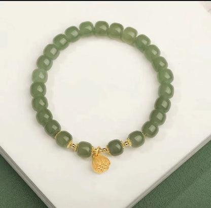 White Hotan Jade 6mm Bracelet｜Lotus Nephrite Lucky Amulet