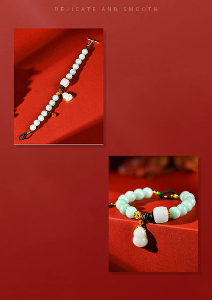 Natural Jade Calabash Bracelet — 925 Needle & Braided Rope