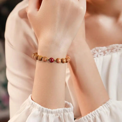 Wild Peach Wood Cinnabar Rosary Bracelet - Aventurine Amulet