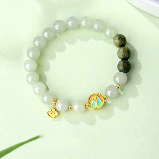 Hotan Green Jade & Sandalwood Wrist String — Feng Shui Charm