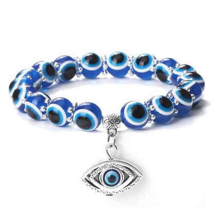 10mm Lucky Blue Evil Eye Bracelet with Charm Pendants