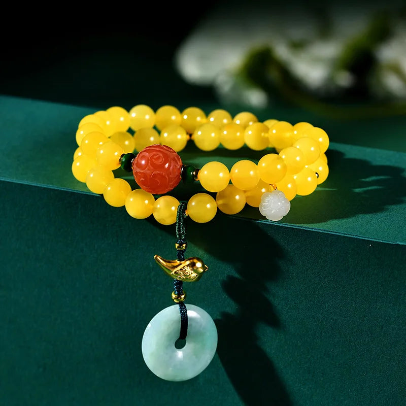 Amber & Yellow Turquoise Multi-Circle Buddha Bracelet