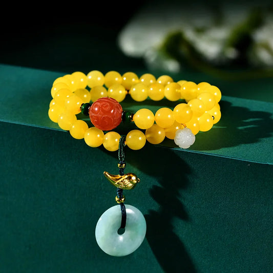 Amber & Yellow Turquoise Multi-Circle Buddha Bracelet