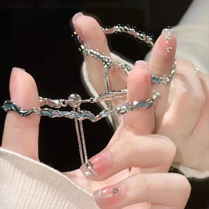 French Romantic Blue Crystal Shell Tassel Bracelet