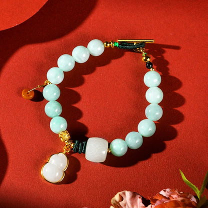 Natural Jade Calabash Bracelet — 925 Needle & Braided Rope