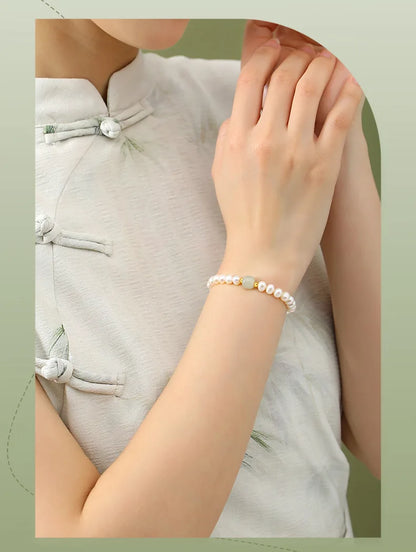 Green Bead Freshwater Pearl Bracelet With Card 6MM Natural Lucky Bead Bangle Birthday Jewelry Gift