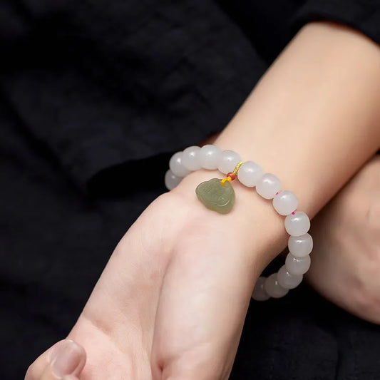 Pink Hetian Jade Pearl Hand‑Woven Tassel Bracelet