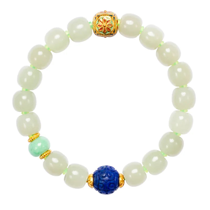 Lapis Lazuli & Hotan Jade Enamel Bracelet｜S925 Silver Plated