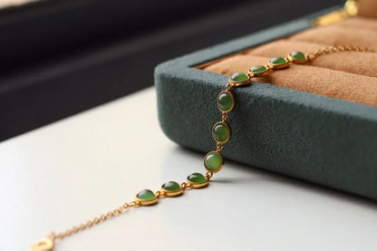 Retro Jade-Green Geometric Zircon Bracelet – Vintage Charm