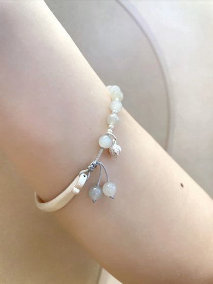 Green Hetian Jade Lotus Beaded Bracelet — Lotus Pendant