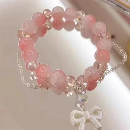 Y2K Sweet Cherry Blossom Crystal Beaded Bracelet