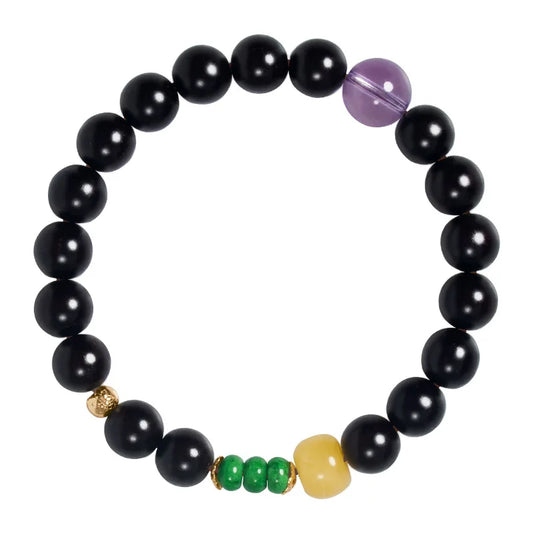 Obsidian & Purple Sandalwood Bracelet with 925 Needle