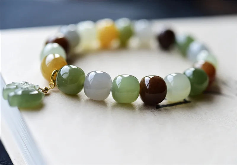 Hetian Jade 9×10mm Multicolor Bracelet｜Unisex Feng Shui Talisman