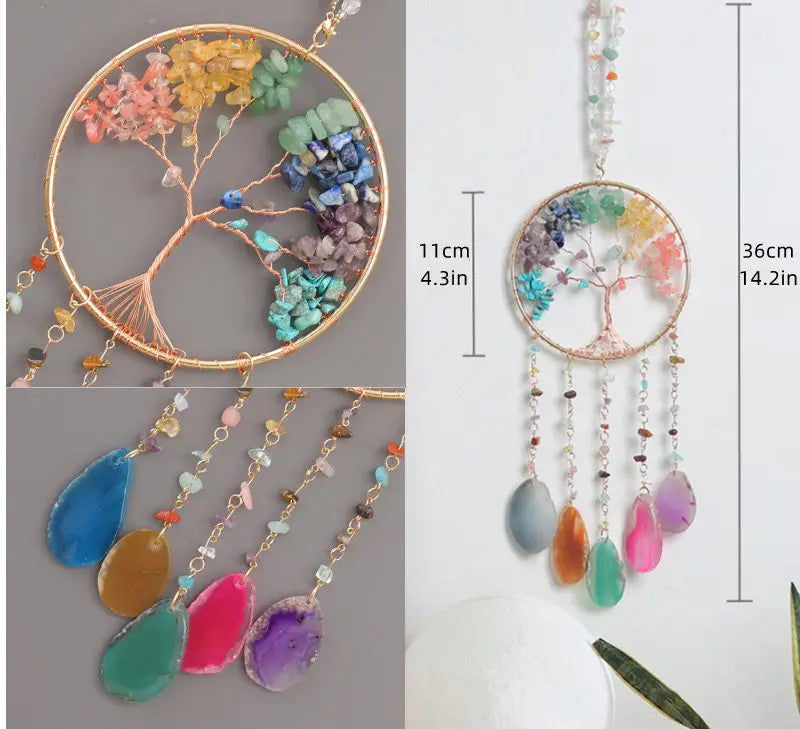 粉水晶生命之树捕光挂饰｜招爱转运能量水晶