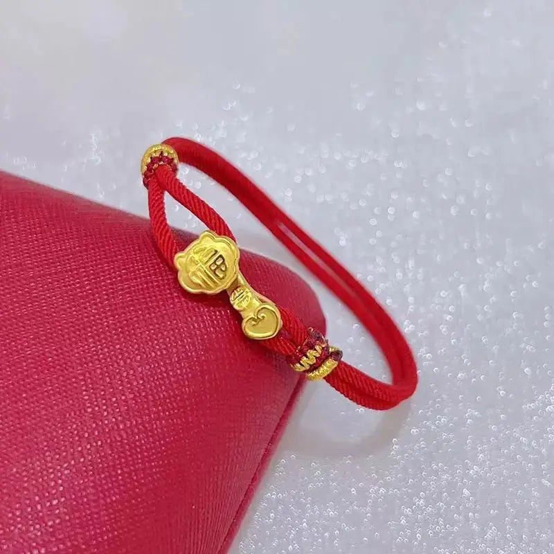 Ruyi Fu Garnet Bracelet - Golden Woven Red & Black Amulet