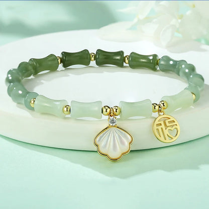 Green Gradient Bamboo Leaf Jade Stretch Bracelet