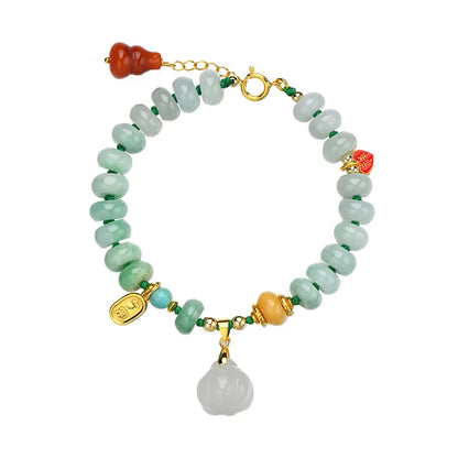 Green Agate & Hotan Jade Gourd Bracelet｜Classic Couple Gift