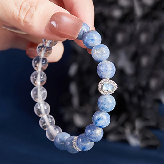 Natural White Crystal Blue Bead Calabash Bracelet | Spiritual Protection & Vintage Elegance