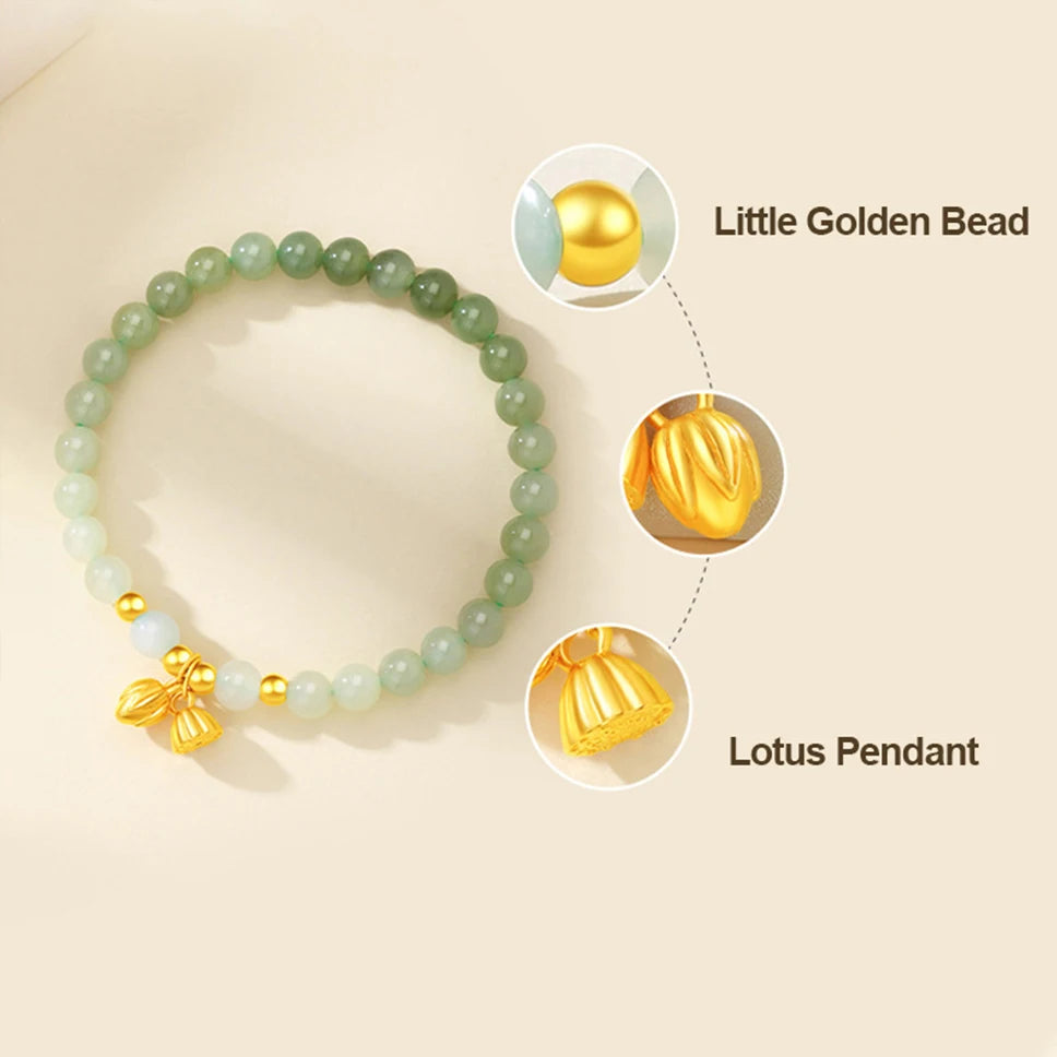 Lotus Seedpod Hetian Jade Elastic Bracelet — Vintage Student Beads