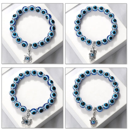 10mm Lucky Blue Evil Eye Bracelet with Charm Pendants