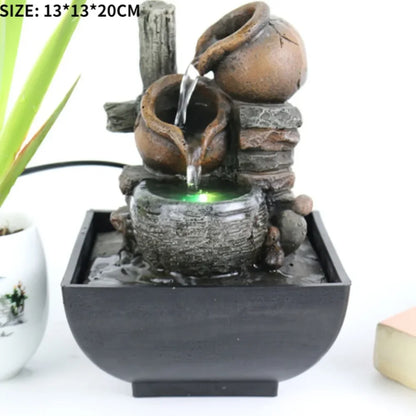 三层桌面流水摆件｜禅意风水静心LED假山喷泉 家居装饰
