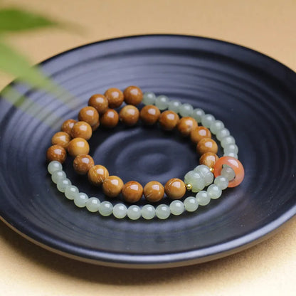 Two-Loop Hetian Jade & South Red Ice Bracelet — Retro Elegant