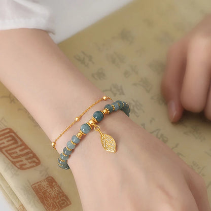Natural Rice-Bead Jade Bracelet with A-Grade Jadeite Clamp