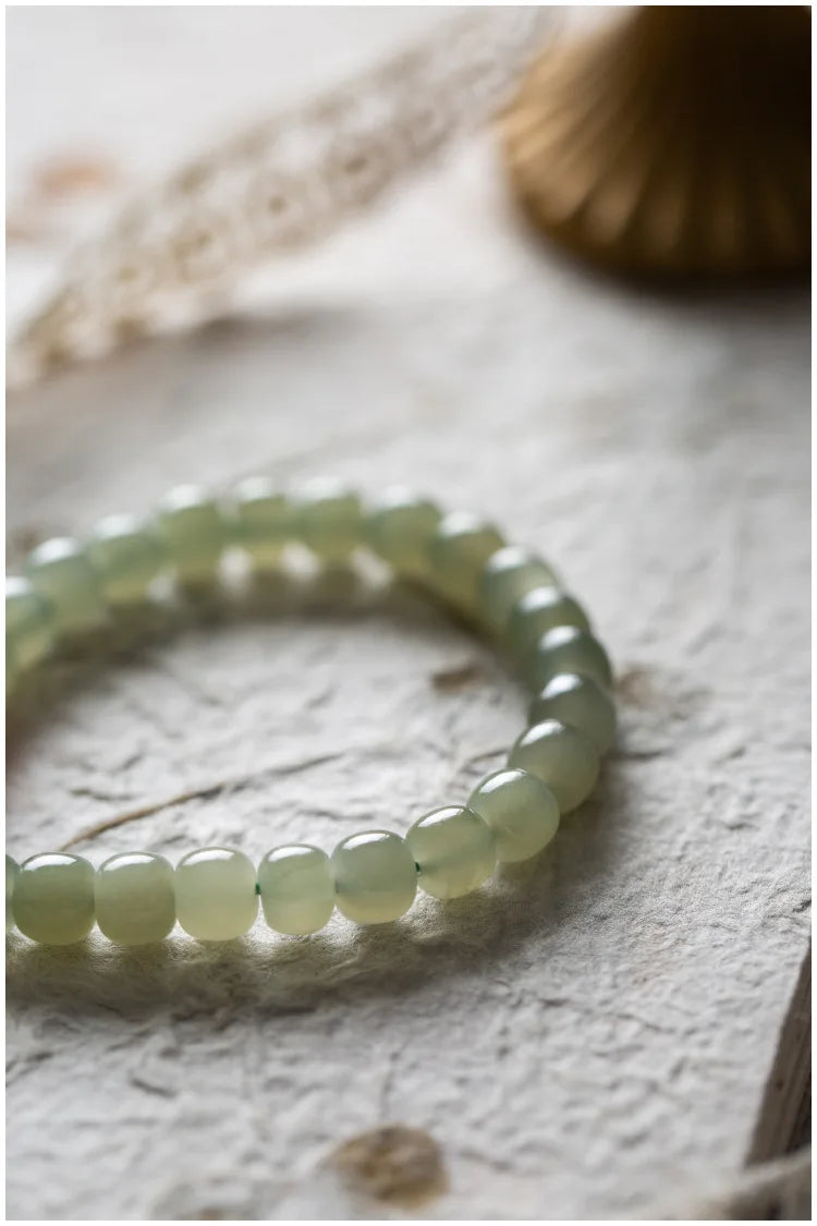 Hetian Jade 7mm Lotus String Bracelet — Nephrite Single Circle