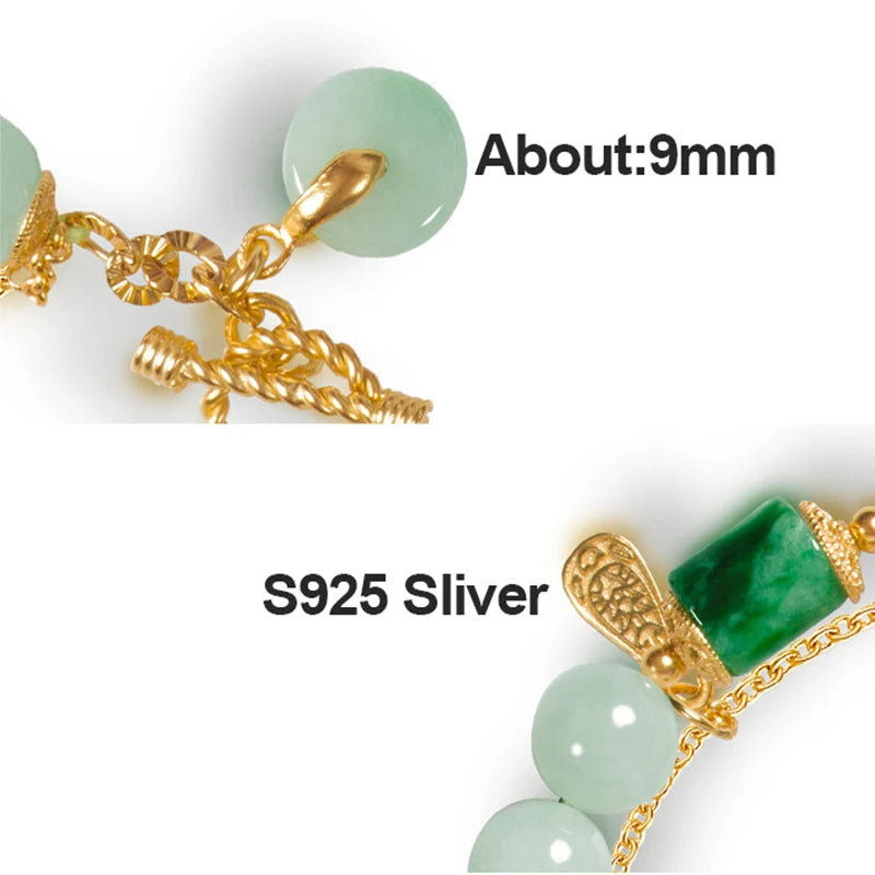 Natural A-Grade Jadeite Bead Bracelet — S925 Silver Mother's Gift