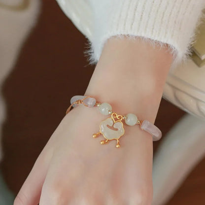Vintage Hetian-Style Jade Water-Drop Charm Bracelet