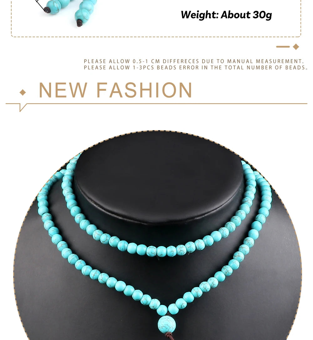 6mm浅蓝108念珠项链手链｜瑜伽冥想 弹力多圈 水元素开运