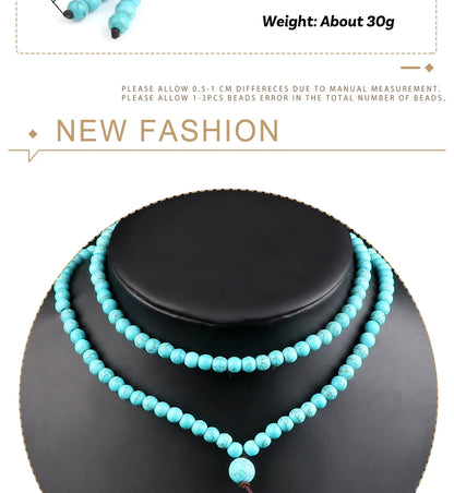 6mm浅蓝108念珠项链手链｜瑜伽冥想 弹力多圈 水元素开运