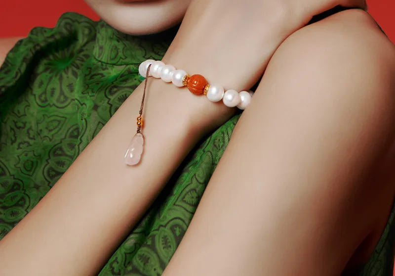 White Natural Freshwater Pearl Strand Bracelet｜Feng Shui Elegance