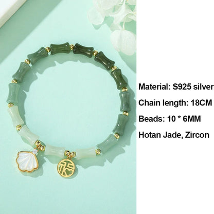 Green Gradient Bamboo Leaf Jade Stretch Bracelet