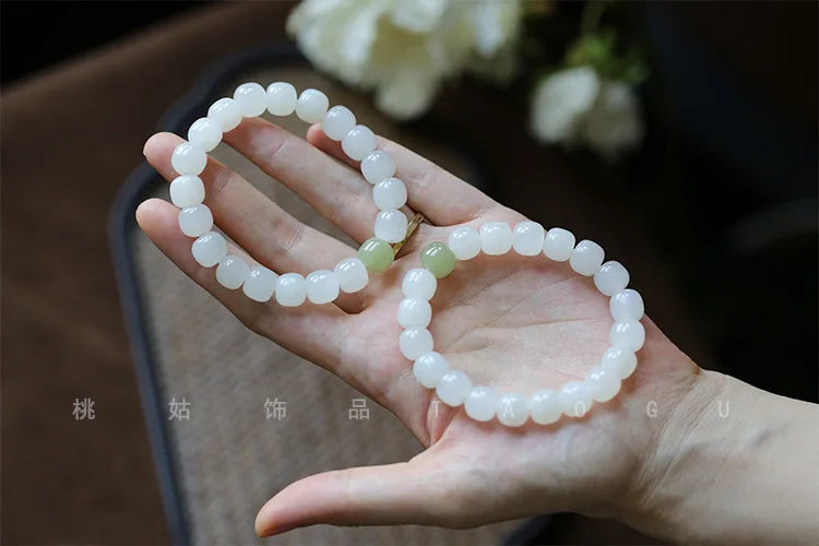 Hotan White Jade 10mm Bead Bracelet｜Single Circle Lucky Amulet