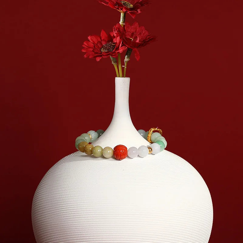 Natural Jadeite Beaded Bracelet | Vintage Ethnic Cord Pendant