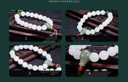 Hetian White Jade Flower Pendant Bracelet｜10mm Natural Bead Set