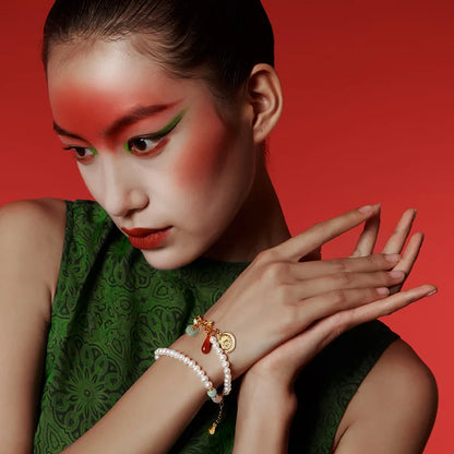 925 Sterling Silver Double Freshwater Pearl Chain Bracelet for Wedding