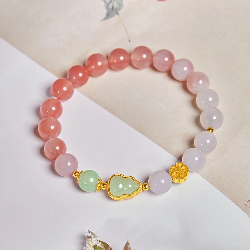 Cinnabar & Hetian-Style Jade Bead Bracelet｜Red Gold Luck Talisman