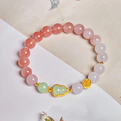 Cinnabar & Hetian-Style Jade Bead Bracelet｜Red Gold Luck Talisman