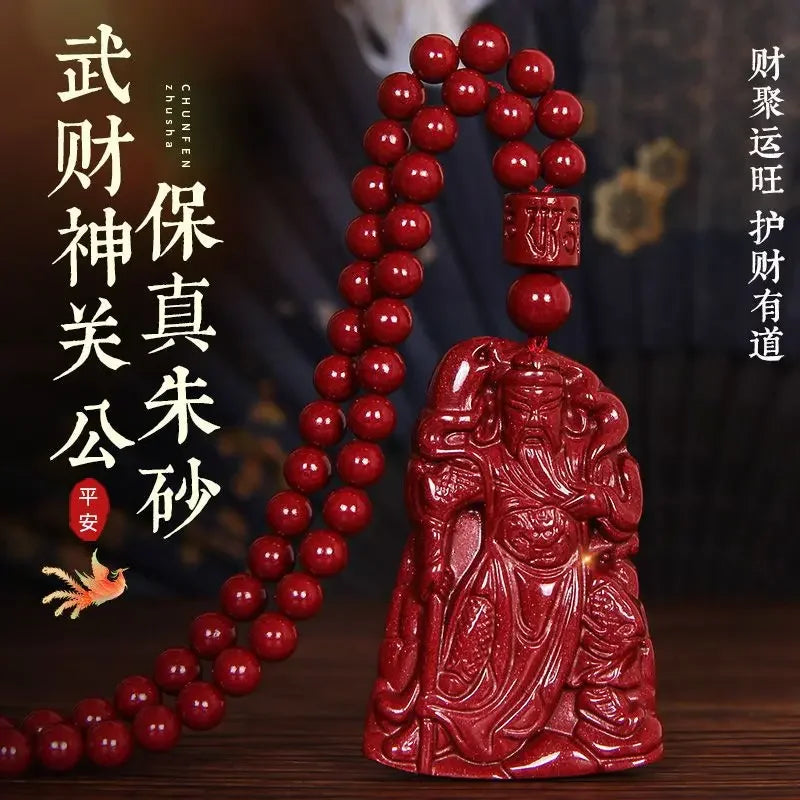 Guan Gong Cinnabar Dragon Pendant - Wealth & Protection