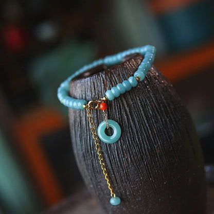 A-Grade Blue Jade Abacus Bracelet with South-Red Buckle