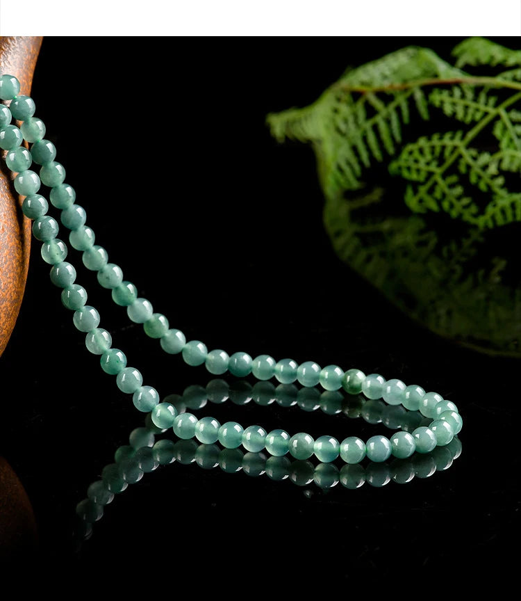 6mm Blue Jadeite Three-Loop Necklace & Bracelet — Ice Seed Water Jade