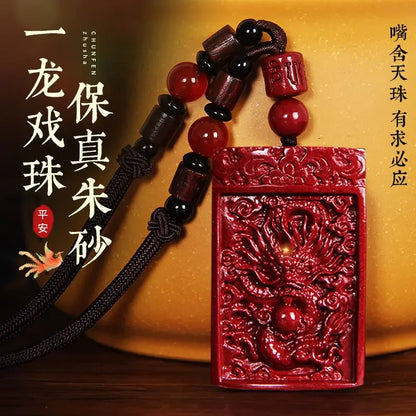 Guan Gong Cinnabar Dragon Pendant - Wealth & Protection