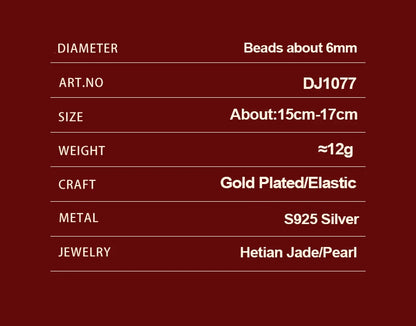 Hotan Jasper & 6mm Red Pearl S925 Bracelet — Fengshui Charm