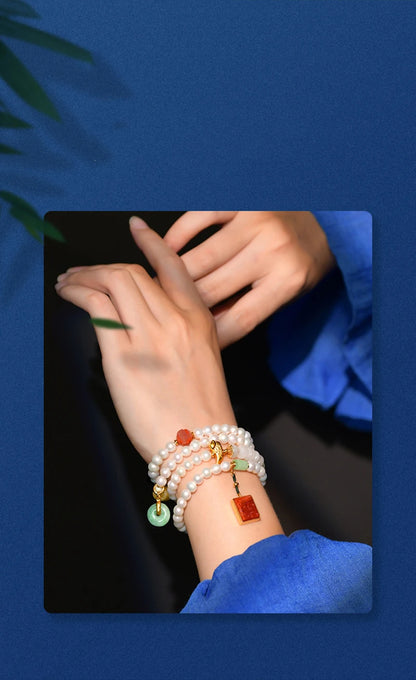 108-Bead Four-Circle Buddhist Bracelet with Freshwater Pearls