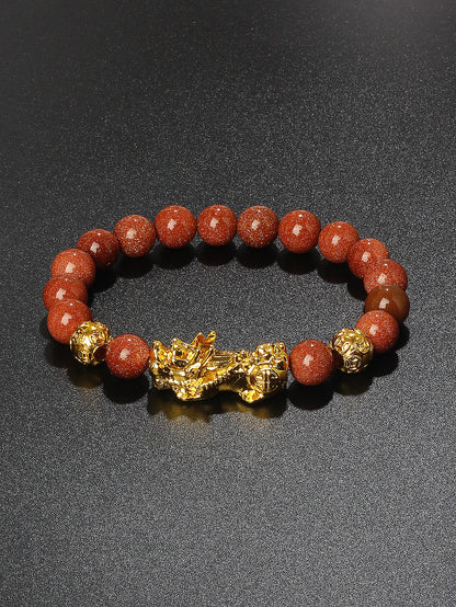 Gold Color Pi Xiu Bracelets Women Feng Shui Obsidian Wealth Pi Yao Bracelets Men 10m Dragon Mantra Bead Bangle Lucky Jewelry New