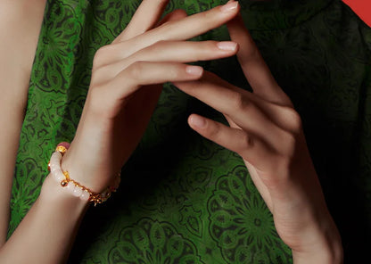 Natural Hetian Jade Bracelet for Women｜Silver & Gold-Plated Accents