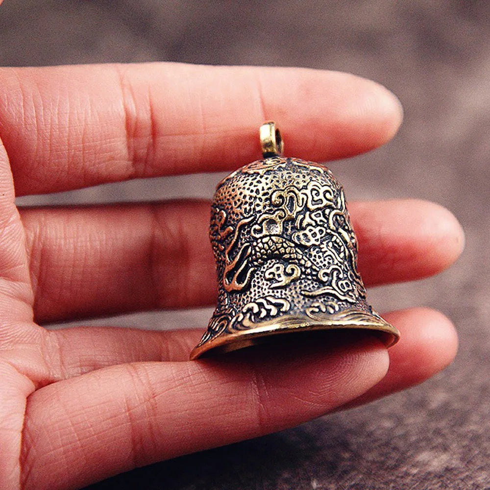 复古黄铜龙纹风水铃挂饰｜小巧镇煞纳福桌面门挂摆件