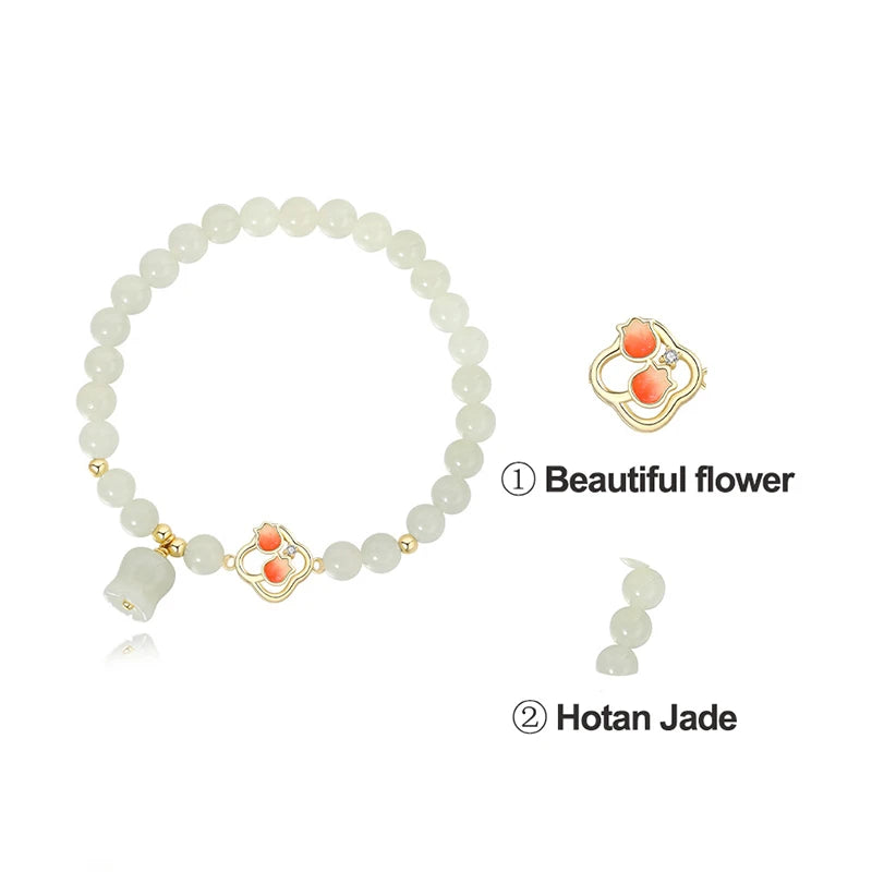 Hetian Jade Green Blossom Bracelet | 925 Silver Link